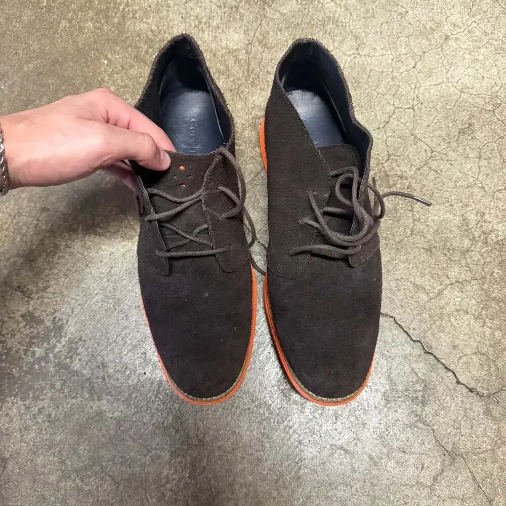 Cole Haan Lunargrand Chukka Boots in Brown Suede with Orange Sole